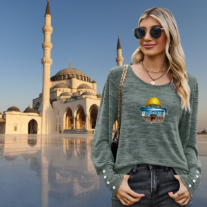 Long-Sleeve T-Shirt with Button 'Jerusalem's Gold'