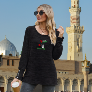 Long-Sleeve T-Shirt with Button 'Support to the People'