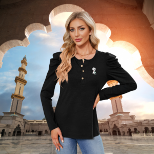 Buttoned T-Shirt with Bubble Sleeves 'Hand of Solidarity'