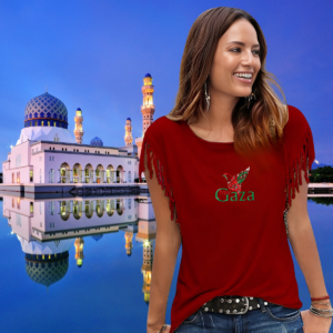 Fringe Sleeve Cotton T-Shirt 'Feathers of Peace'