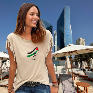 Fringe Sleeve Cotton T-Shirt 'The Surge of the Future'