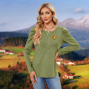 Buttoned T-Shirt with Bubble Sleeves 'Palestinian Sun'