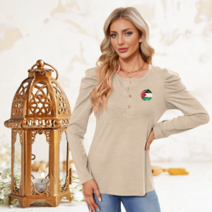 Buttoned T-Shirt with Bubble Sleeves 'Spiral of Solidarity'